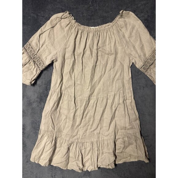 Terzo Millennio Womens Linen Off The Shoulder Tiered Dress Sz Large - Picture 2 of 5